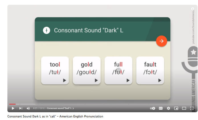 Consonant Sound Dark L as in "call" – American English Pronunciation